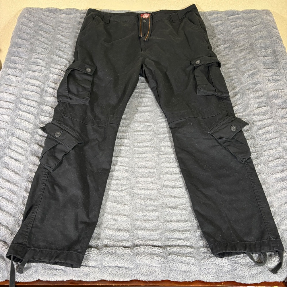 Matchstick Mens Black Cotton Cargo Pants Multi Pocket Relaxed Fit Size 44 AR524